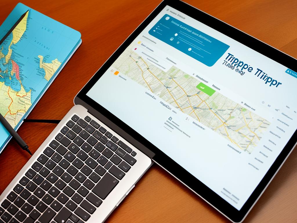 Image of a laptop and a map, symbolizing trip planning with trip planner apps